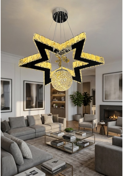 Yıldız Kristal Taşlı Modern Sarkıt Led Avize Çok Renkli