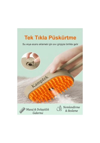 Kamptek Hazneli Kedi Köpek Tüy Toplama Fırçası - Su Drenajlı Masaj Tarağı
