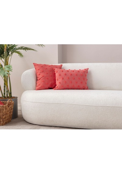 Swita Home Dekoratif Puantiye Keten Kumaşlı Kırlent Kılıfı 2'li 43x43 - 30x50 Nar Çiçeği