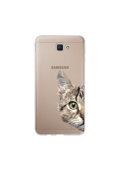 Samsung Galaxy Uyumlu J7 Prime 2 Kapak Catface Tasarımlı Şeffaf Silikon Kılıf Şeffaf