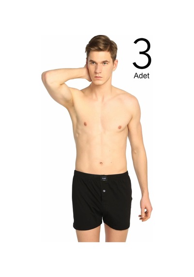 Tutku Erkek Siyah 3'Lü Paket Penye Düğmeli Boxer Elf568T0117Ccm3 001