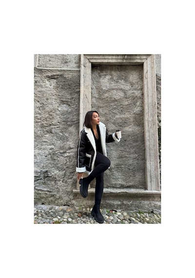 Verymoda Siyah Deri Kürklü Mont F1537 Siyah Krem