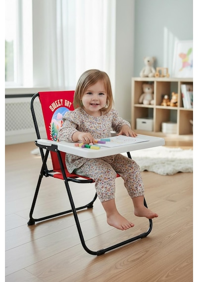 Exent Kids 2 6 Yaş, Sweet Cat Katlanır Portatif Çalışma Masası Ve Sandalye, Tak-çıkar Masa-kırmızı Siyah