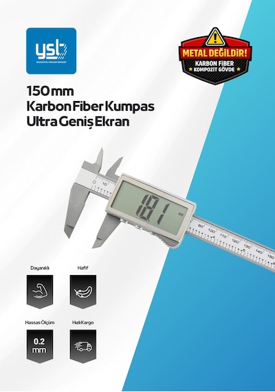 Ysb 150 Mm Karbon Fiber Dijital Kumpas - Ultra Geniş Lcd Ekran - Pil + Yedek Pil Dahil