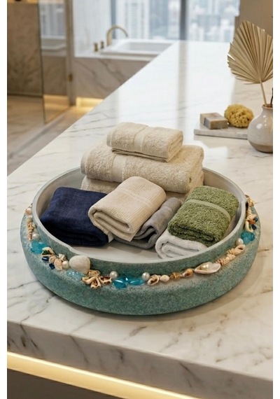 Dekoratif Deniz Kabuklu Banyo Düzenleyici Kase Çok Amaçlı Organizer Krem