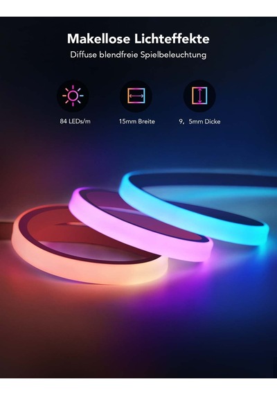 Oyun Masası İçin Govee Rgbıc Neon Led Şerit, 5m Oyun Led Şerit, Kesilebilir Led Şerit, Razer Chroma İle Uyumlu Neon Tabela, 11 Müzik, 64+ Sahne, Rgb App Kontrolü Siyah
