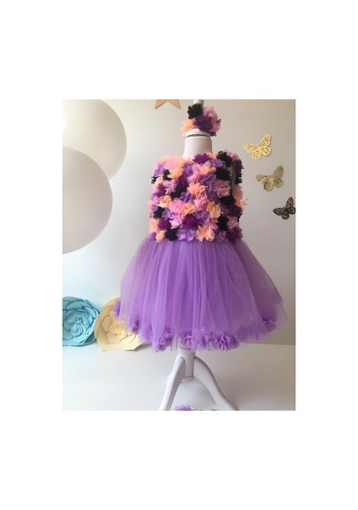 Hayy Baby Kids Wear Lila Renkli Çiçekli Tütü Elbise