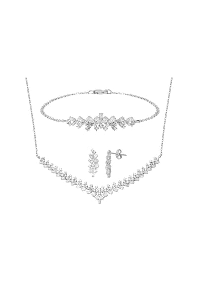 Bilezikci Modern Tasarım 14 Ayar Beyaz Altın Hanımeli Set Stpj34133