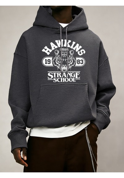 Startmore Startmorestrange School 1983 Baskılı Erkek Günlük Giyim Modası Bol Kapüşonlu Üstler Her Şeyle Uyumlu S Antrasit