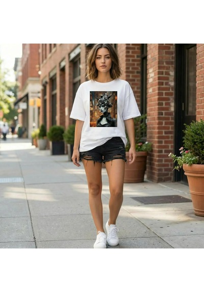Cyberqueen Kodlanmış Güzellik Oversize T-shirt Beyaz