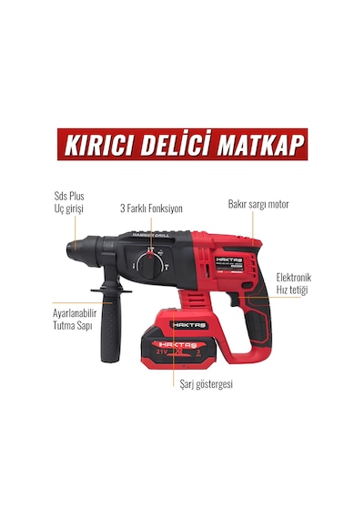 Haktaş Hkt507 Yeni Nesil Kırmızı Işıklı 5li Kömürsüz Akülü Makine Seti 21v 3ah Kırıcı Delici Matkap, 800nm Somun Sıkma, Vidalama, Led Işık, Avuç Taşlama