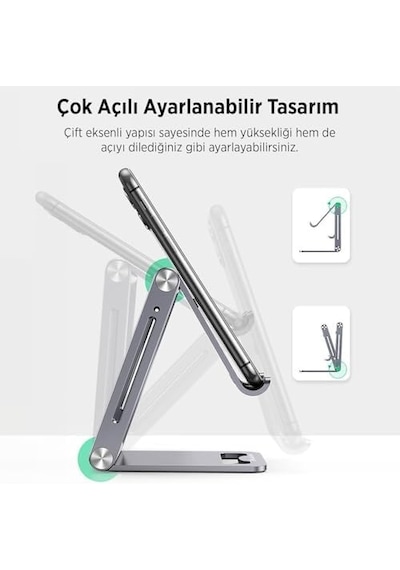 Alüminyum Katlanabilir Metal Masaüstü Telefon Tutucu Standı Gümüş