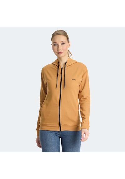 Slazenger KINET Kadın Fermuarlı Kapüşonlu Cepli Kiremit Sweatshirt