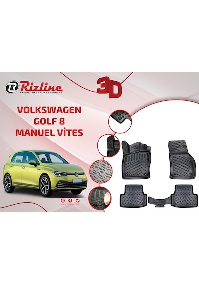 Rizline Volkswagen Golf 8 3D Havuzlu Paspas Manuel Vites