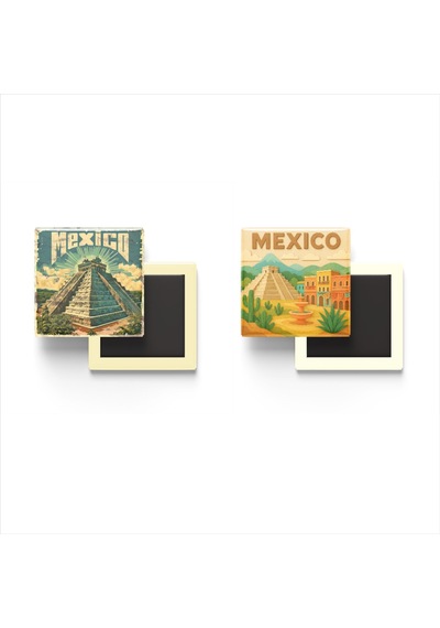 9x9 Cm Buzdolap Magnetleri - Meksika - Mexico - 2'li Pul Ve Paper Seti