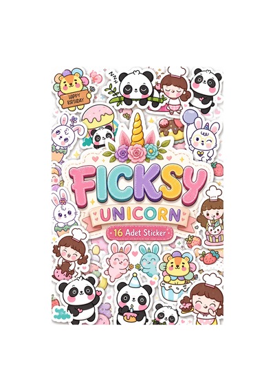 Sevimli Kawaii Unicorn Hayvanlar Doğum Günü Temalı Sticker Seti - 16 Adet Etiket Çıkartma Diğer