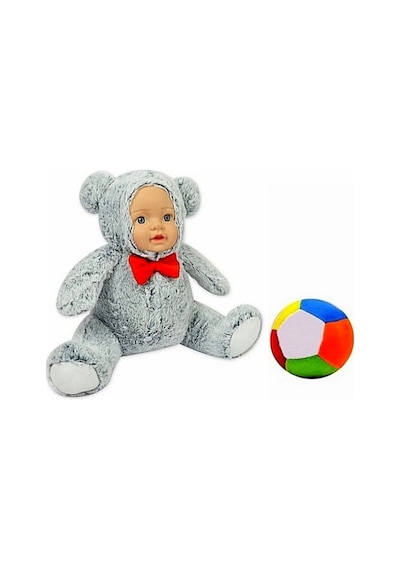 Peluş Bebek Yüzlü Ayı 30 Cm Ve Peluş Top 12 Cm - 2 Ürün 1 Arada Oyuncak Mavi