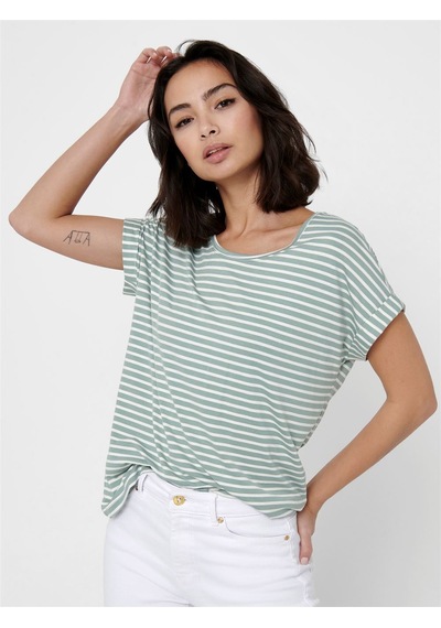 Only Onlmoster Strıpe S/s O-neck Top Jrs Noos Kadın Yeşil Bluz - 15206243