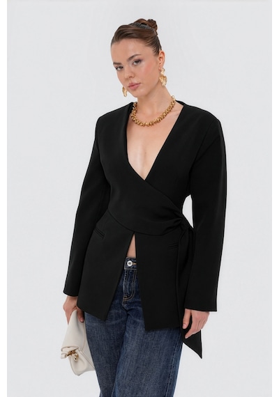 Thalure Kadın Siyah Beli Büzgülü Blazer