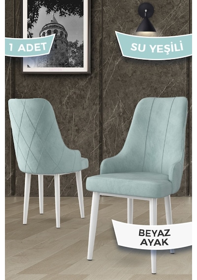 Canisa Concept Trex Serisi 1.sınıf Babyface Kumaş 1 Adet Su Yeşili Sandalye Beyaz Metal Ayak Sandalye Su Yeşili Ayakları Beyaz