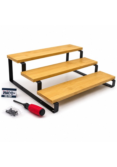 3 Basamaklı Ahşap - Bambu Tezgah Üstü Baharatlık - Düzenleyici Stand 29.5x23.5x10.5cm 5250 Diğer