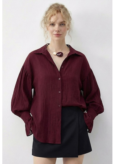 Shade Kadın Fırfır Manşet Detaylı Oversize Gömlek 533 60286029 - Bordo