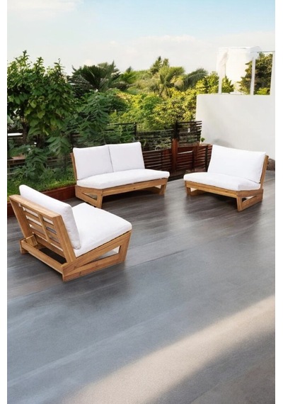 Conforlove Bahçe Balkon Masif Kestane Ahşap Koltuk Takımı 2+1+1