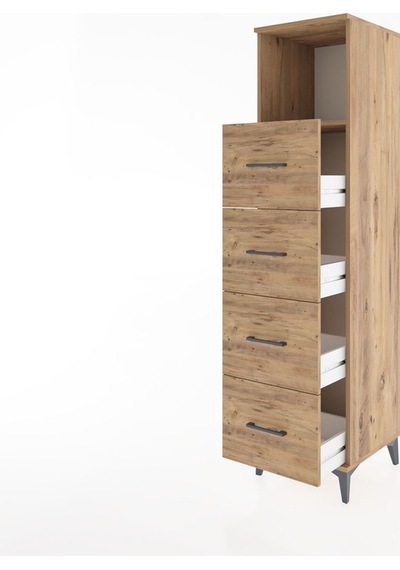 Hyperion Dolap Tek Raflı 4 Çekmeceli 44x44x182 Çam-çam Çam