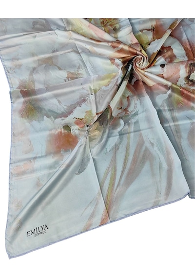 Mim Eşarp Emilya Rayon Çiçek Desenli Eşarp 90x90 Cm Açık Kahve