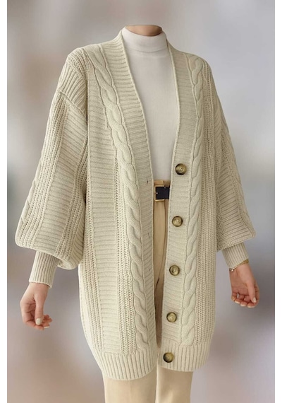 Moda Niche Kadın Leopar Desenli Uzun Triko Hırka Bej - 692552128 Bej - 692552128 Bej