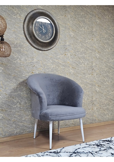 Zafir Tekli Teddy Beyaz Boyalı Sivriltme Ayak Çay Seti Koltuk Tekli Berjer , Balkon, Salon, Ofis Gri