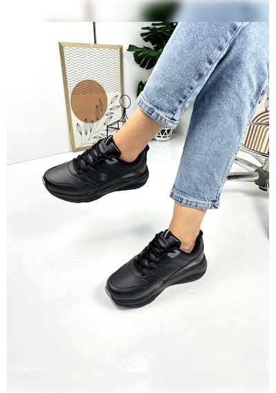 Günlük Kadın Sneaker Bağcıklı Oval Burunlu Kalın Desenli Taban Rahat Hafif Spor Ayakkabı 2110 Siyah Füme Günlük Kadın Sneaker Bağcıklı Oval Burunlu Kalın Desenli Taban Rahat Hafif Spor Ayakkabı 2110 Siyah Füme