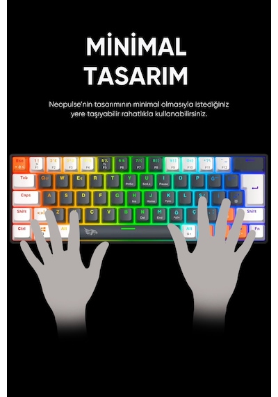 Neopulse Mekanik Klavye Gaming Klavye Red Switch Rainbow 63 Tuşlu Gasket Klavye Mini 12mod Siyah