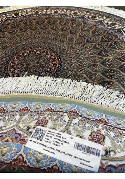 Orfe İpek Tuşeli Halı Salon Halısı, Oturma Odası Halısı, Antre Giriş Halısı Yuvarlak Yeşil