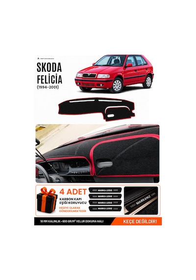 Skoda Felıcıa 1994-2001 Uyumlu Torpido Örtüsü, Torpido Kılıfı - Siyah-kırmızı - Sk006