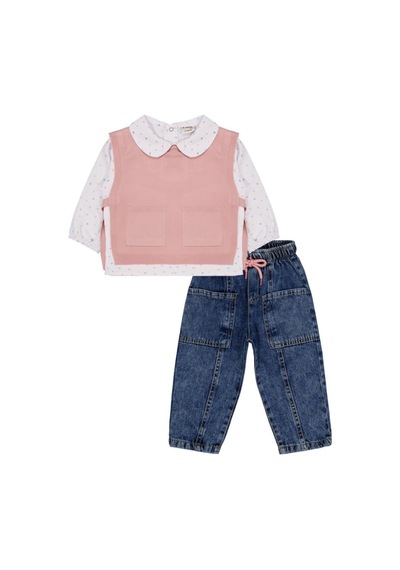 Civil Baby Triko Süveter 3'lü Set 6-18 Ay Takım - Pembe Koyu Pastel Pembe