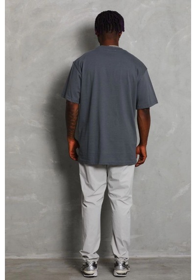 Erkek Düz Yazlık Kısa Kol Tişört Bisiklet Yaka Oversize T-shirt - Füme