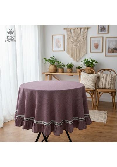 Dnc Home Tekstil Açık Bordo Keten Yuvarlak Özel Seri Masa Örtüsü Bordo