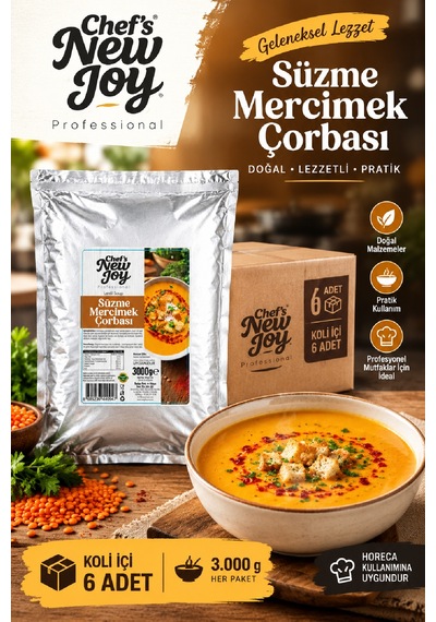 Süzme Mercimek Çorbası 3000 G X 6 Adet - 1 Koli Ekonomik Paket Koli Bazlı Toptan