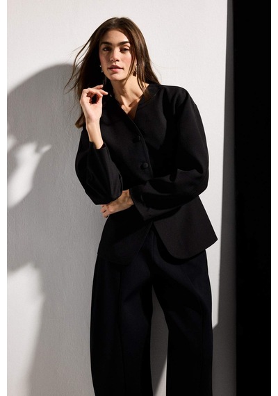Defacto Fıtted V Yaka Krep Blazer Ceket H0904ax26smbk81 Siyah-bk81