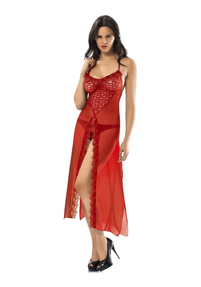 Sistina Kırmızı - 353 - Şifon Gecelik - 222 - - Myceshop - Beden S/m