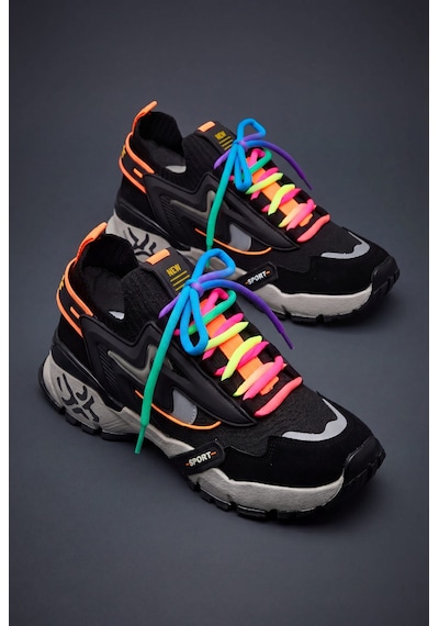 Tonny Black Rahat Kalıp Renkli Lastik Boğazlı Bağcıklı Sneaker Kadın Siyah Sneaker Tbtdyz1903