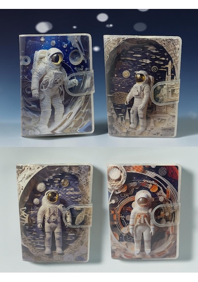 3d Görünümlü Astronot A7 Not Defteri , Çıt Çıtlı Cep Defteri - Beyaz