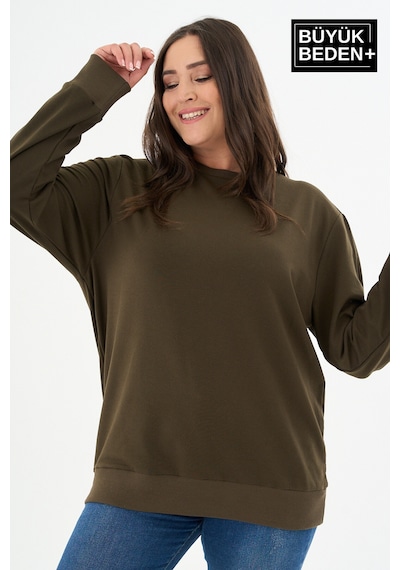 Süperlife Kadın Büyük Beden Bisiklet Yaka İnce Sweatshirt Spr24bswk56 Haki