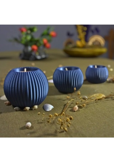 3 Lü Tealight Mumluk Seti Dekoratif Ev & Salon Mumluğu Hediyelik Set Mavi