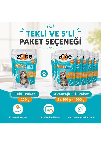 Zooe Kitten Milk Yavru Kedi Süt Tozu 200 G - Kitten Milk Kedi Sütü - Anne Sütü Takviyesi - Taurin Vitamin Mineral İçeren Yavru Kedi Maması - Replacer For Kittens Anne Sütü