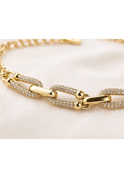 Cm Jewelry Zirkon Taşlı Tiffany Zincir Bileklik Gold Kadın Bileklik Altın