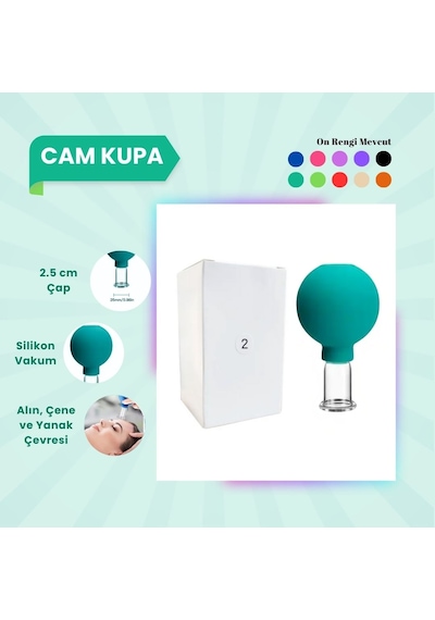 Silikon Vakumlu Cam Yüz Masaj Kupası No:2 Yeşil Çok Renkli