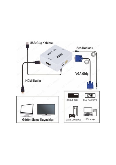 Mini VGA to HDMI Çevirici Dönüştürücü Adaptör Ses Destekli