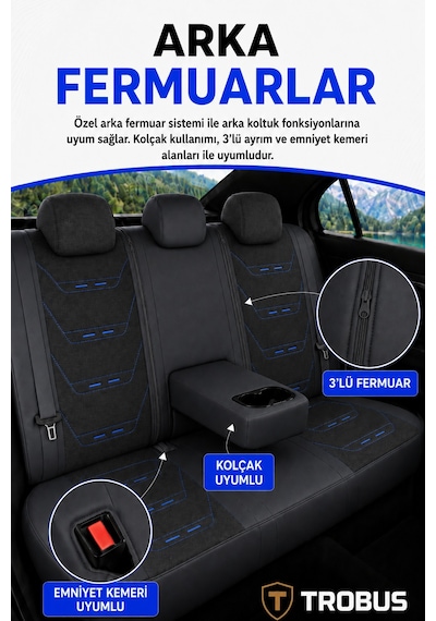 Renault R9 Broadway 1990-2000 Uyumlu Prestige Line Keten Serisi Siyah Mavi Koltuk Kılıfı